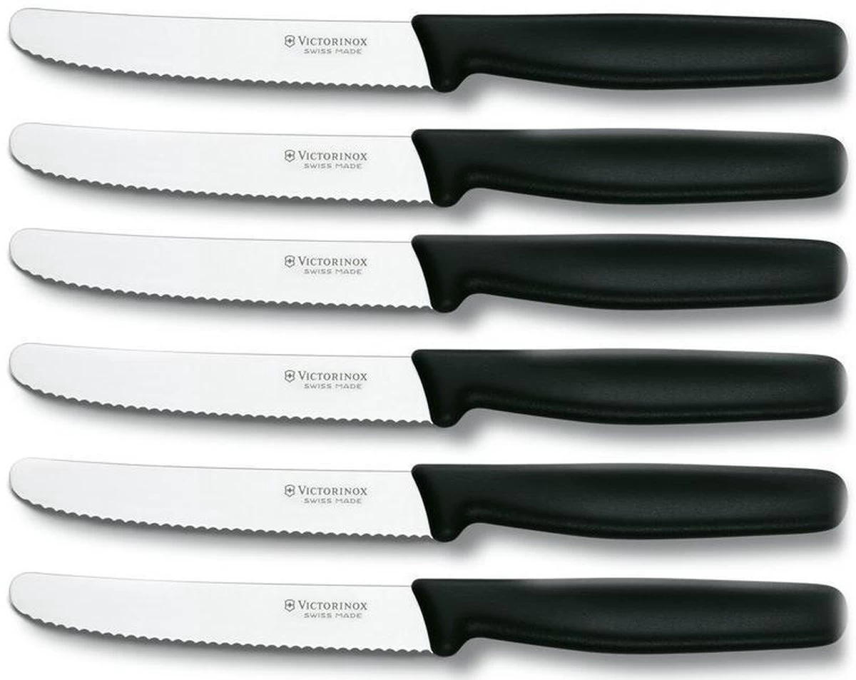 Victorinox Tafelmessen - 6-Delig - Zwart - Recht Heft 6 Victorinox Tafelmessen - 6-Delig - Zwart - Recht Heft - Afbeelding 4