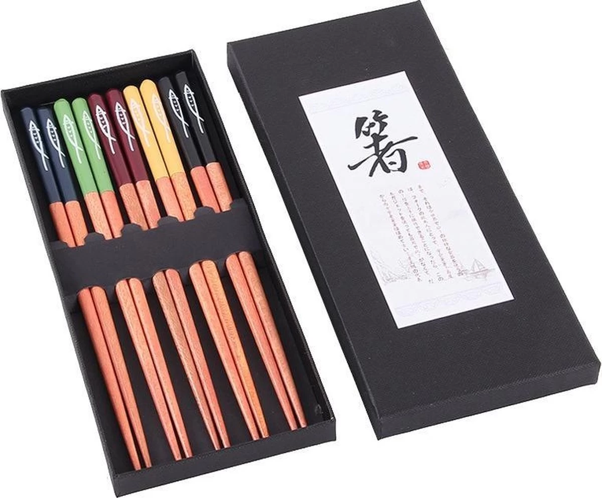 Chopsticks - Hout - 5 Paar - 22,5 Cm - Japanse Stijl - Sushi Giftset