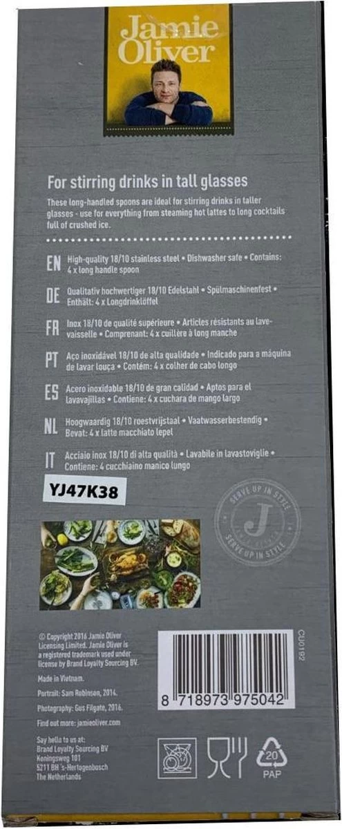 Jamie Oliver- Latte Macchiato Lepels / Lange Theelepels - 4 Stuks 4 Jamie Oliver- Latte Macchiato Lepels / Lange Theelepels - 4 Stuks - Afbeelding 2