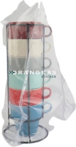 Orange85 Koffiekopjes - Met Houder - Set Van 6 - Gekleurd - 300 Ml - Keramiek -Keukenbenodigdheden Winkel 626x1200 1