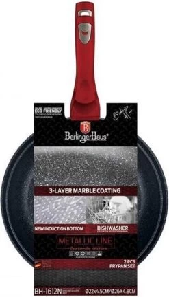 Berlinger Haus 1612 - Set Van 2 Granietpannen - Koekenpan - Rood Metallic - Burgundy Line - 22 En 26 Cm -Keukenbenodigdheden Winkel 686x1200