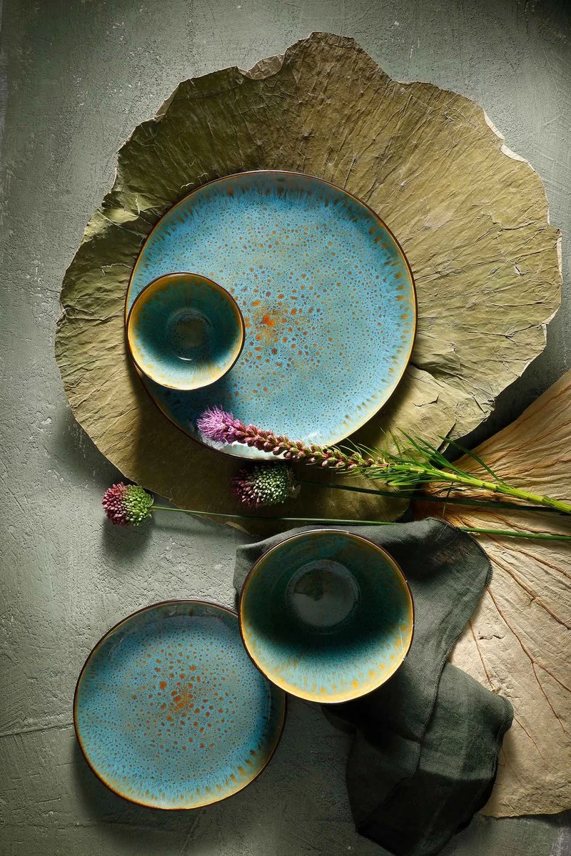 Palmer Bord Lotus 20.5 Cm Zwart Turquoise Stoneware 6 Stuk(s) 4 Palmer Bord Lotus 20.5 Cm Zwart Turquoise Stoneware 6 Stuk(s) - Afbeelding 2