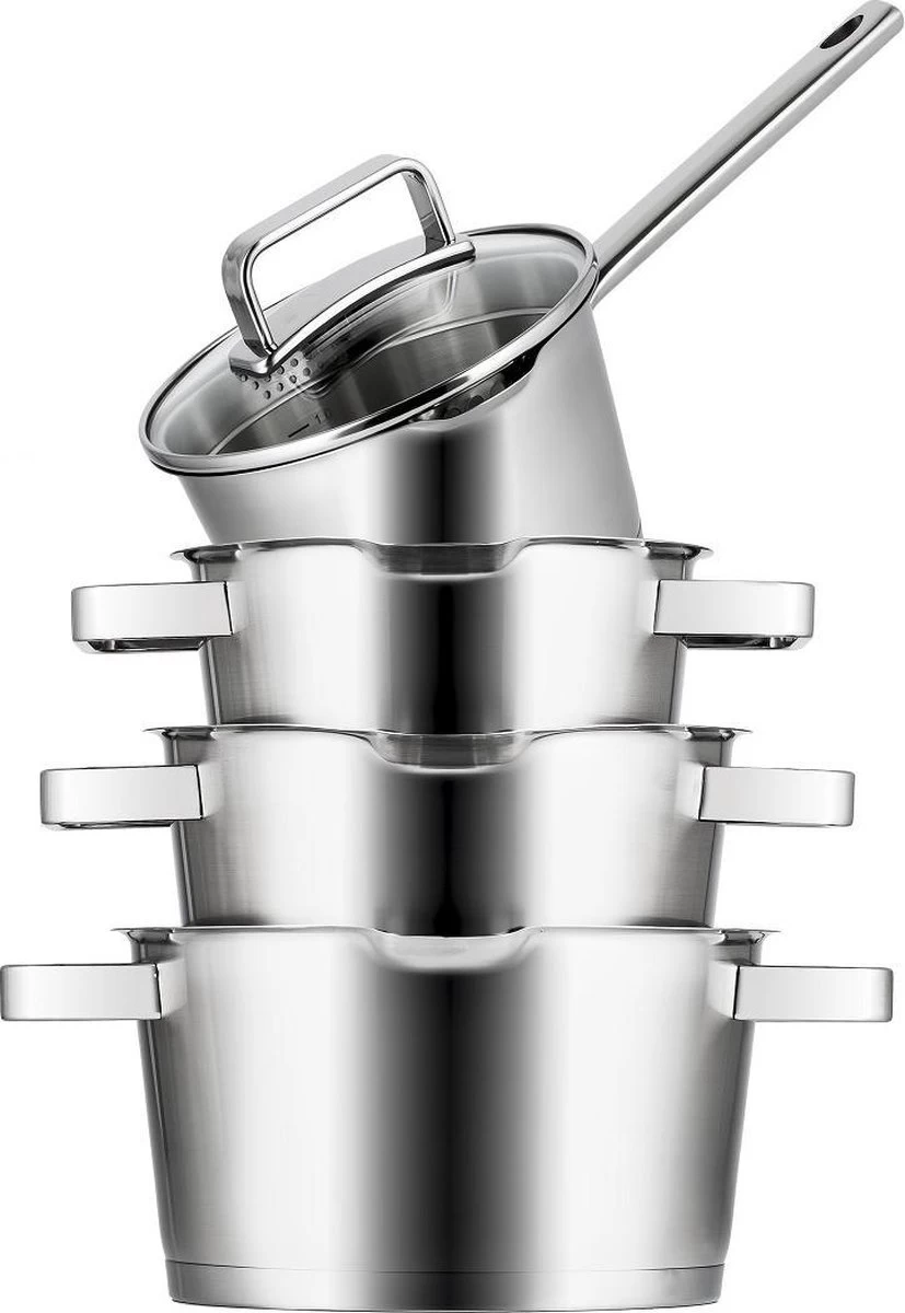 Sola Pannenset Diamond - 4 Delig - Ø 16,16,18,20 Cm - Zilver - RVS - Sandwichbodem 4 Sola Pannenset Diamond - 4 Delig - Ø 16,16,18,20 Cm - Zilver - RVS - Sandwichbodem - Afbeelding 2